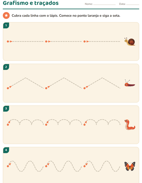 Pré-visualização da ficha de Grafismo e traçados com Insetos e bichos para Educação infantil (pré-escola, 5-7 anos)