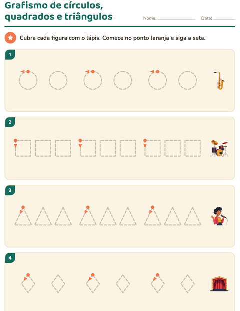 Pré-visualização da ficha de Grafismo e traçados com Música para Educação infantil (pré-escola, 5-7 anos)