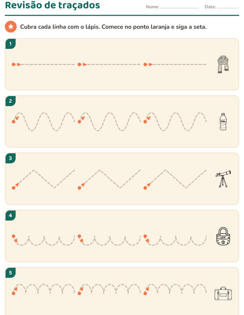 Pré-visualização da ficha de Grafismo e traçados com Objetos PB para Educação infantil (pré-escola, 5-7 anos)