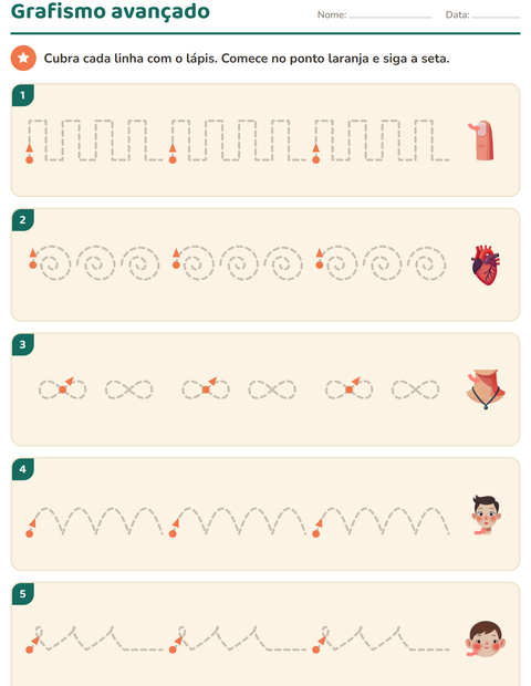 Pré-visualização da ficha de Grafismo e traçados com Partes do corpo para Educação infantil (pré-escola, 5-7 anos)