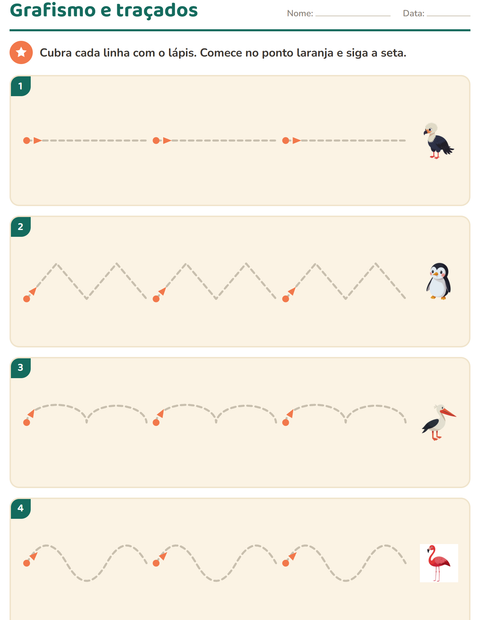 Pré-visualização da ficha de Grafismo e traçados com Pássaros para Educação infantil (pré-escola, 5-7 anos)