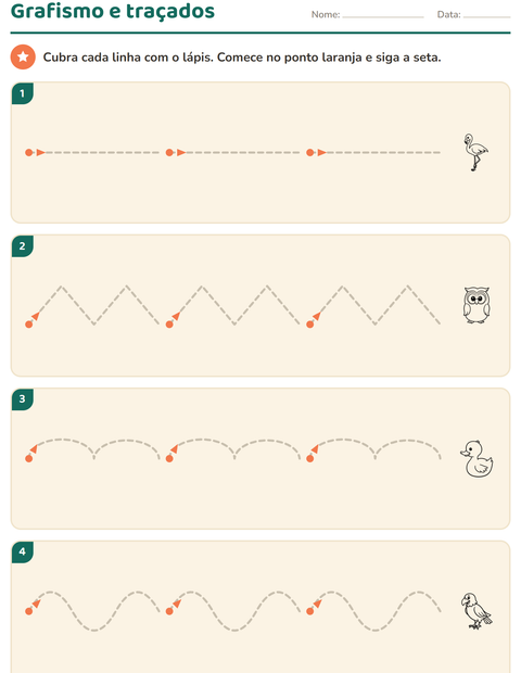 Pré-visualização da ficha de Grafismo e traçados com Pássaros P&B 2 para Educação infantil (pré-escola, 5-7 anos)