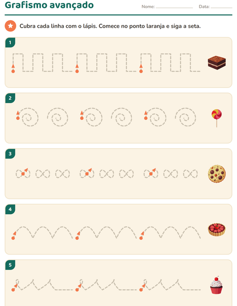 Pré-visualização da ficha de Grafismo e traçados com Sobremesas e doces para Educação infantil (pré-escola, 5-7 anos)