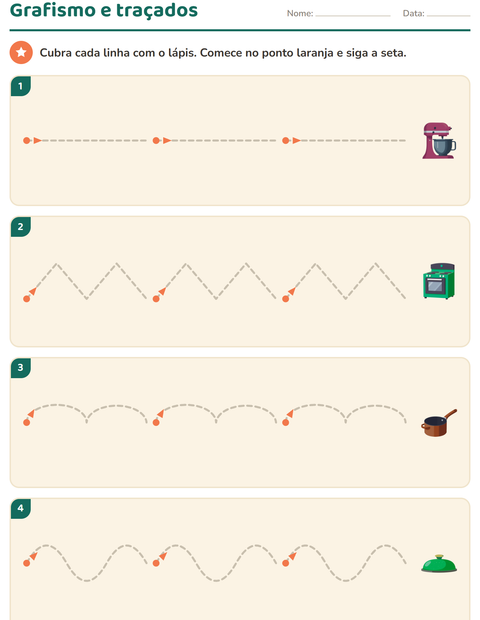 Pré-visualização da ficha de Grafismo e traçados com Utensílios de cozinha para Educação infantil (pré-escola, 5-7 anos)