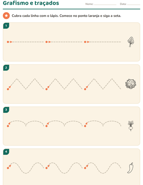 Pré-visualização da ficha de Grafismo e traçados com Vegetais PB 2 para Educação infantil (pré-escola, 5-7 anos)