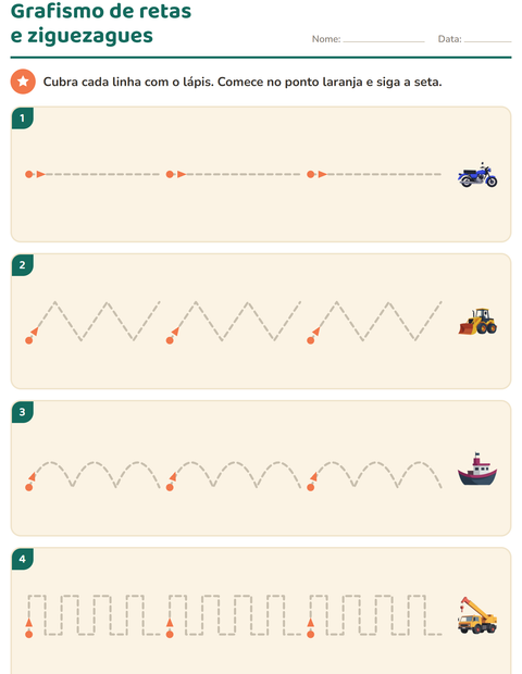 Pré-visualização da ficha de Grafismo e traçados com Veículos para Educação infantil (pré-escola, 5-7 anos)