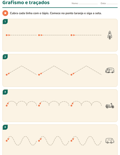Pré-visualização da ficha de Grafismo e traçados com Veículos PB 3 para Educação infantil (pré-escola, 5-7 anos)