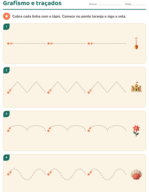 Pré-visualização da ficha de Grafismo e traçados com Verão para Educação infantil (pré-escola, 5-7 anos)