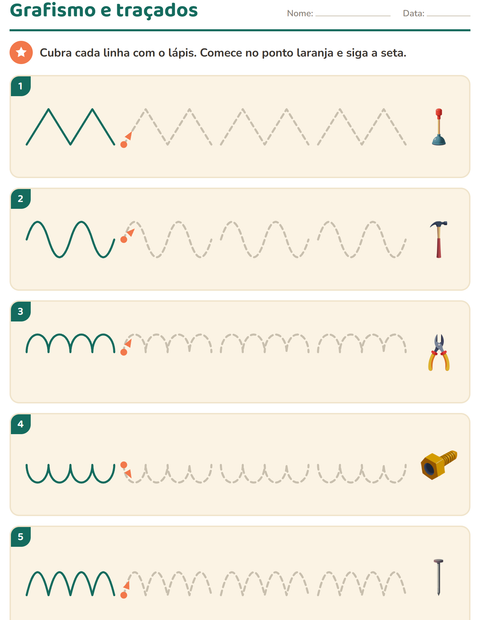 Pré-visualização da ficha de Grafismo e traçados com Ferramentas para Educação infantil (pré-escola, 5-7 anos)