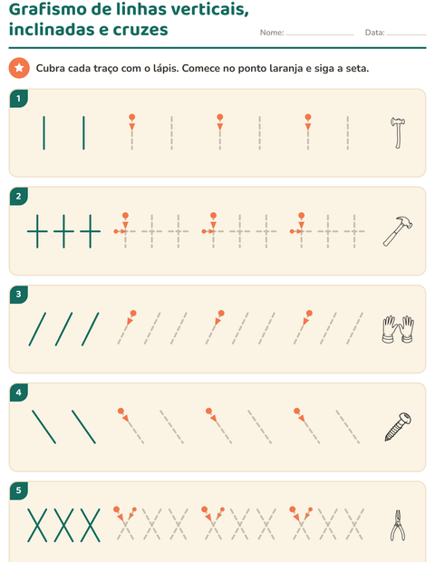 Pré-visualização da ficha de Grafismo e traçados com Ferramentas PB para Educação infantil (pré-escola, 5-7 anos)