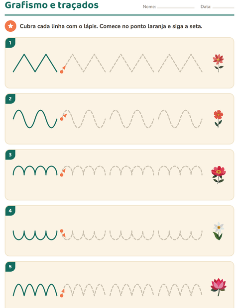 Pré-visualização da ficha de Grafismo e traçados com Flores para Educação infantil (pré-escola, 5-7 anos)