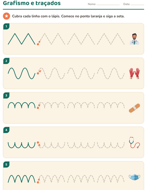Pré-visualização da ficha de Grafismo e traçados com Hospital para Educação infantil (pré-escola, 5-7 anos)