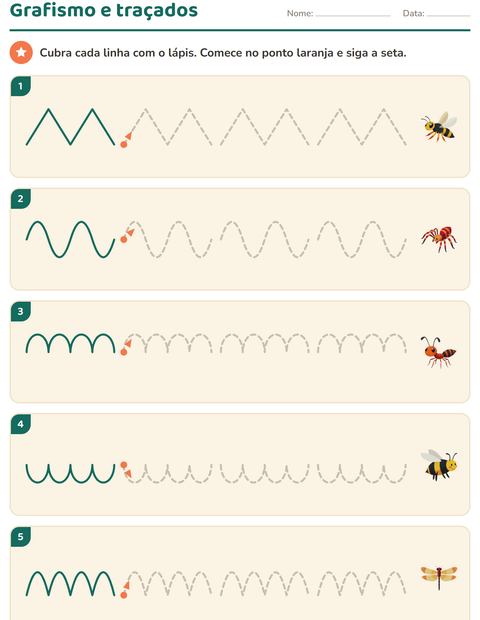 Pré-visualização da ficha de Grafismo e traçados com Insetos e bichos para Educação infantil (pré-escola, 5-7 anos)