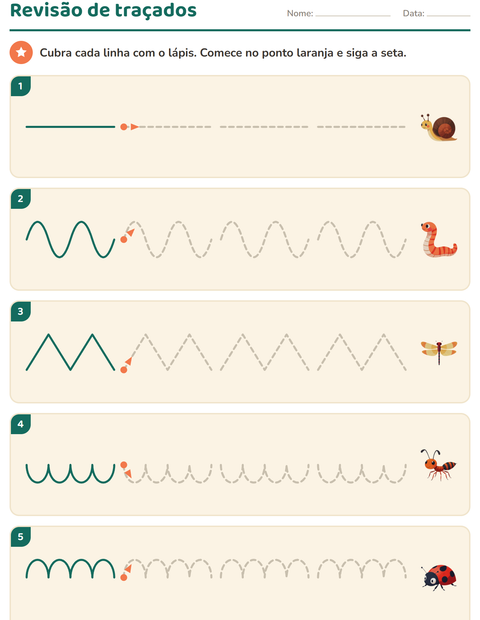Pré-visualização da ficha de Grafismo e traçados com Insetos e bichos para Educação infantil (pré-escola, 5-7 anos)
