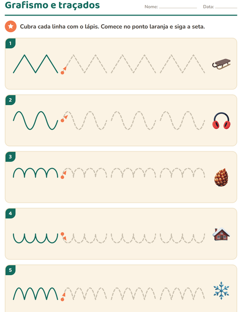Pré-visualização da ficha de Grafismo e traçados com Inverno para Educação infantil (pré-escola, 5-7 anos)