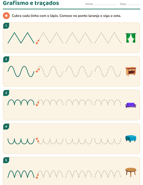 Pré-visualização da ficha de Grafismo e traçados com Móveis para Educação infantil (pré-escola, 5-7 anos)