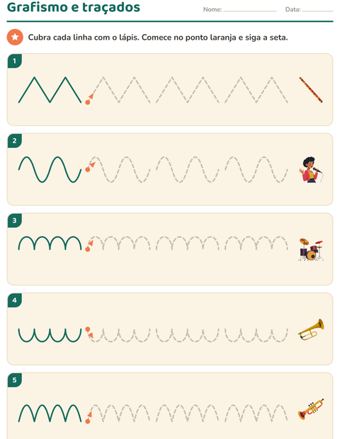 Pré-visualização da ficha de Grafismo e traçados com Música para Educação infantil (pré-escola, 5-7 anos)
