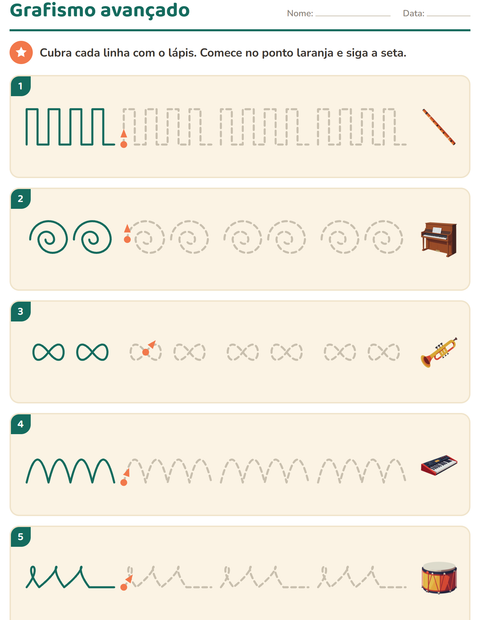 Pré-visualização da ficha de Grafismo e traçados com Música para Educação infantil (pré-escola, 5-7 anos)