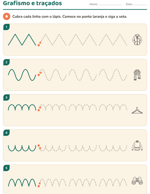 Pré-visualização da ficha de Grafismo e traçados com Objetos PB para Educação infantil (pré-escola, 5-7 anos)