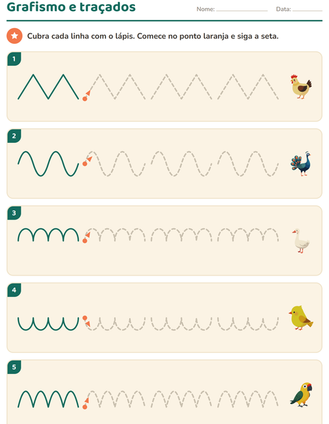 Pré-visualização da ficha de Grafismo e traçados com Pássaros 2 para Educação infantil (pré-escola, 5-7 anos)