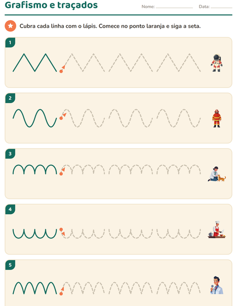 Pré-visualização da ficha de Grafismo e traçados com Profissões para Educação infantil (pré-escola, 5-7 anos)