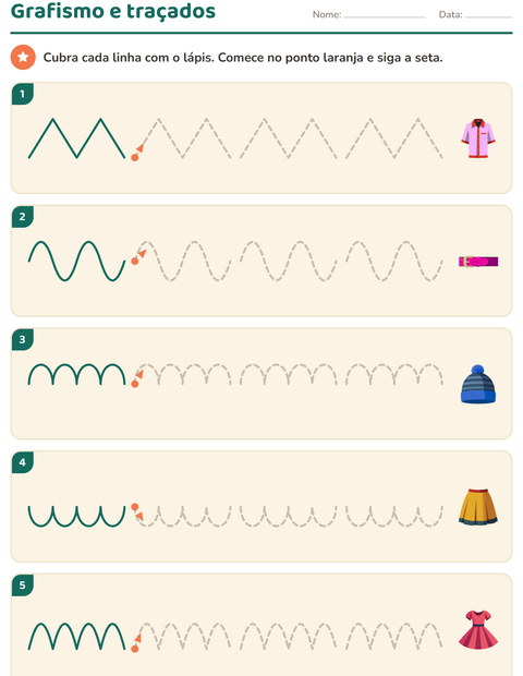 Pré-visualização da ficha de Grafismo e traçados com Roupas para Educação infantil (pré-escola, 5-7 anos)