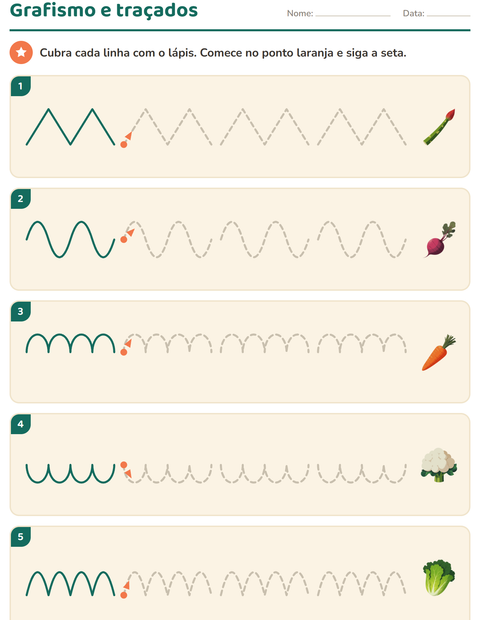 Pré-visualização da ficha de Grafismo e traçados com Vegetais para Educação infantil (pré-escola, 5-7 anos)