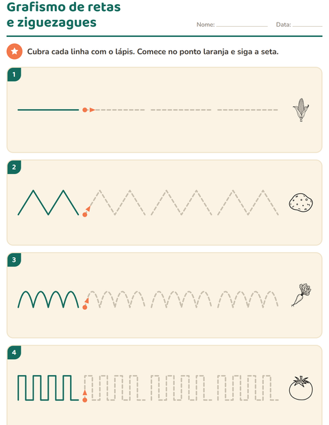 Pré-visualização da ficha de Grafismo e traçados com Vegetais PB para Educação infantil (pré-escola, 5-7 anos)