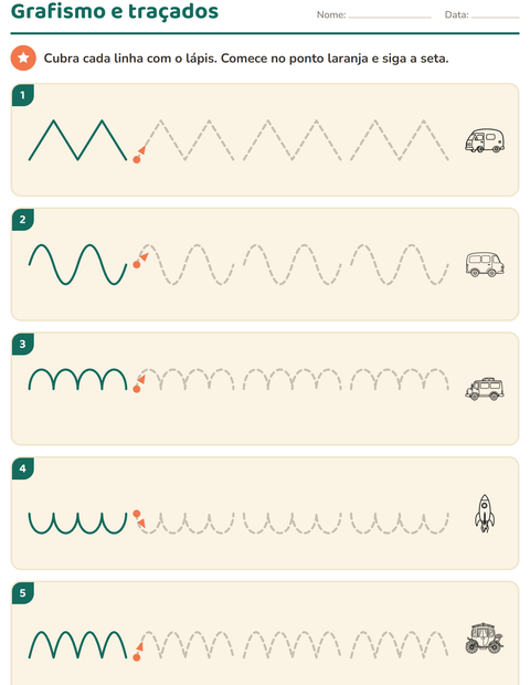Pré-visualização da ficha de Grafismo e traçados com Veículos PB 3 para Educação infantil (pré-escola, 5-7 anos)