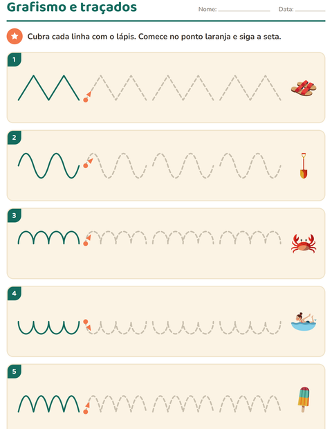 Pré-visualização da ficha de Grafismo e traçados com Verão para Educação infantil (pré-escola, 5-7 anos)