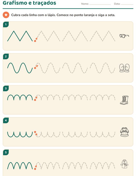 Pré-visualização da ficha de Grafismo e traçados com Vestuário PB para Educação infantil (pré-escola, 5-7 anos)