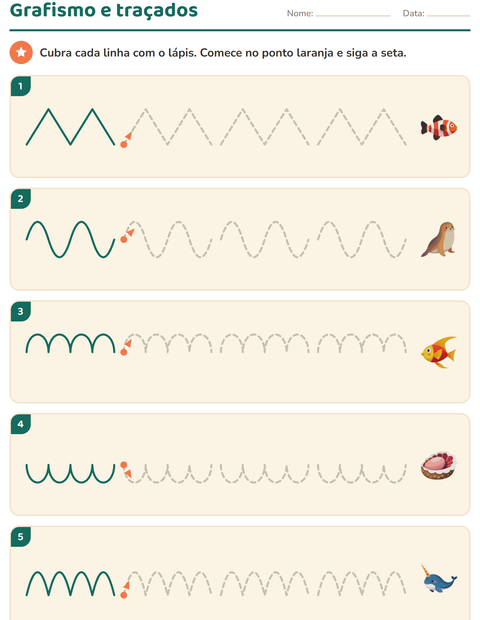Pré-visualização da ficha de Grafismo e traçados com Vida marinha para Educação infantil (pré-escola, 5-7 anos)