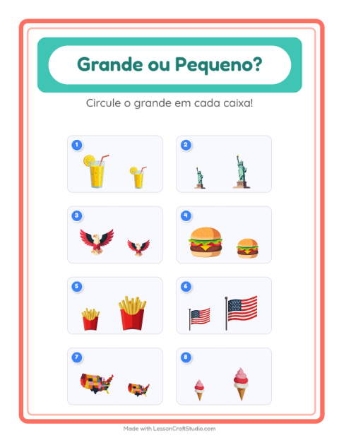Pré-visualização da ficha de Grande Ou Pequeno com 4 de Julho para Educação infantil (creche, 3-5 anos)