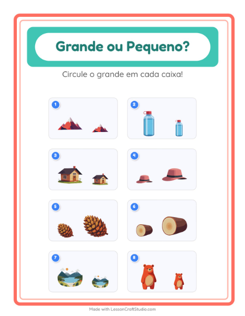 Pré-visualização da ficha de Grande Ou Pequeno com Acampamento para Educação infantil (creche, 3-5 anos)