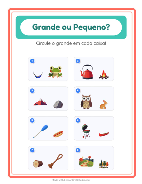 Pré-visualização da ficha de Grande Ou Pequeno com Acampamento para Educação infantil (creche, 3-5 anos)