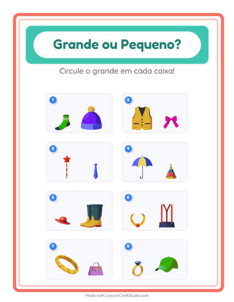 Pré-visualização da ficha de Grande Ou Pequeno com Acessórios para Educação infantil (creche, 3-5 anos)