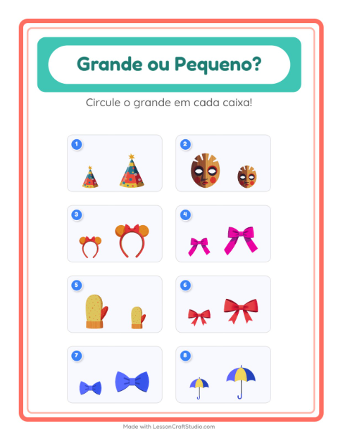 Pré-visualização da ficha de Grande Ou Pequeno com Acessórios para Educação infantil (creche, 3-5 anos)