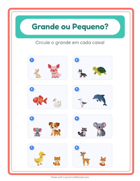 Pré-visualização da ficha de Grande Ou Pequeno com Animais para Educação infantil (creche, 3-5 anos)