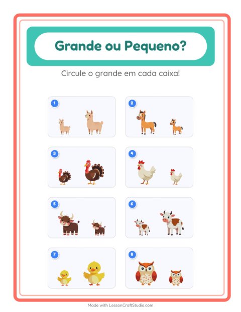 Pré-visualização da ficha de Grande Ou Pequeno com Animais da fazenda para Educação infantil (creche, 3-5 anos)