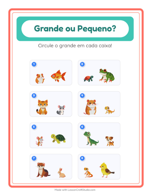Pré-visualização da ficha de Grande Ou Pequeno com Animais de estimação para Educação infantil (creche, 3-5 anos)
