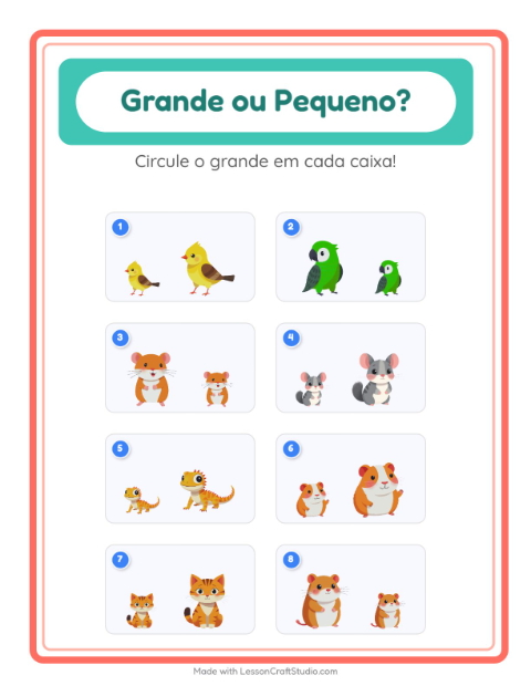 Pré-visualização da ficha de Grande Ou Pequeno com Animais de estimação para Educação infantil (creche, 3-5 anos)