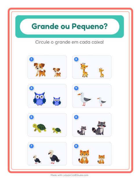 Pré-visualização da ficha de Grande Ou Pequeno com Animais para Educação infantil (creche, 3-5 anos)