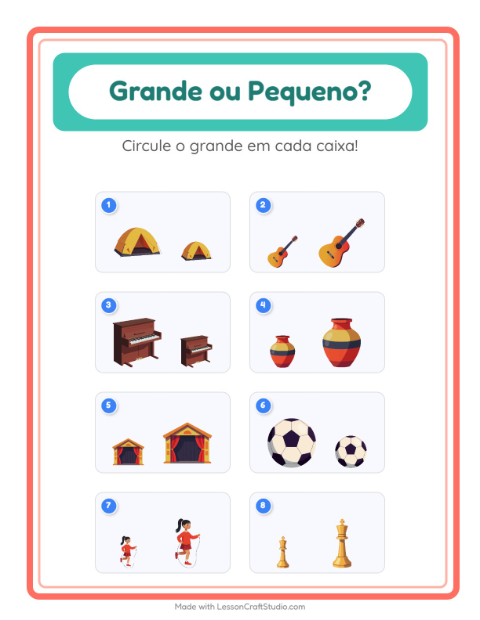 Pré-visualização da ficha de Grande Ou Pequeno com Atividades para Educação infantil (creche, 3-5 anos)
