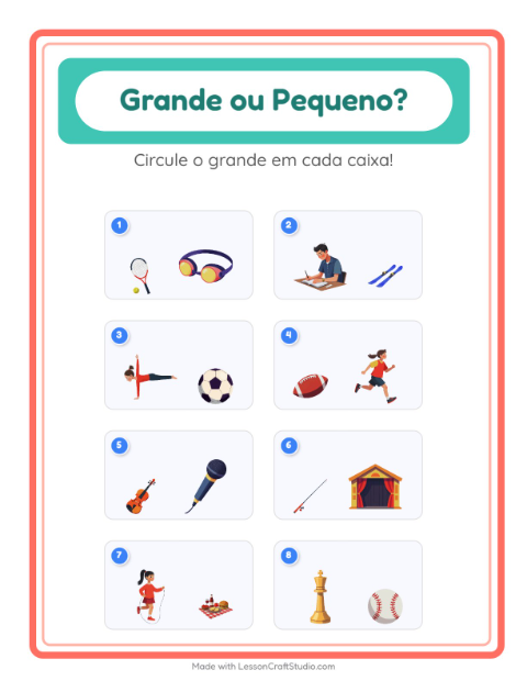 Pré-visualização da ficha de Grande Ou Pequeno com Atividades para Educação infantil (creche, 3-5 anos)