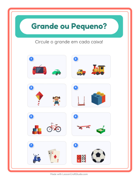 Pré-visualização da ficha de Grande Ou Pequeno com Brinquedos para Educação infantil (creche, 3-5 anos)