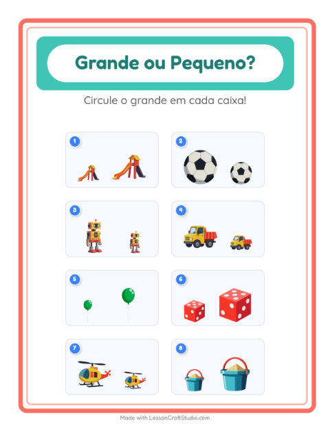 Pré-visualização da ficha de Grande Ou Pequeno com Brinquedos para Educação infantil (creche, 3-5 anos)