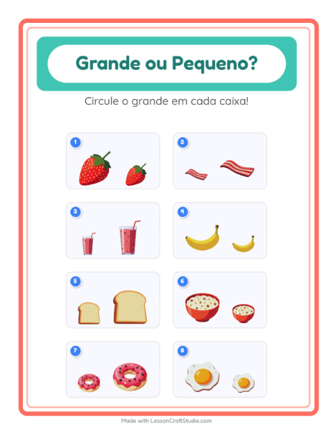 Pré-visualização da ficha de Grande Ou Pequeno com Café da manhã para Educação infantil (creche, 3-5 anos)