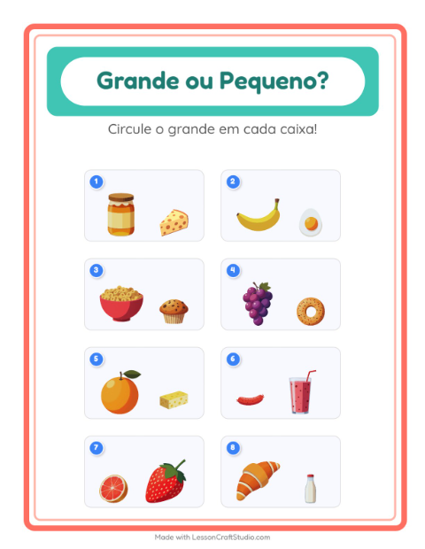 Pré-visualização da ficha de Grande Ou Pequeno com Café da manhã para Educação infantil (creche, 3-5 anos)