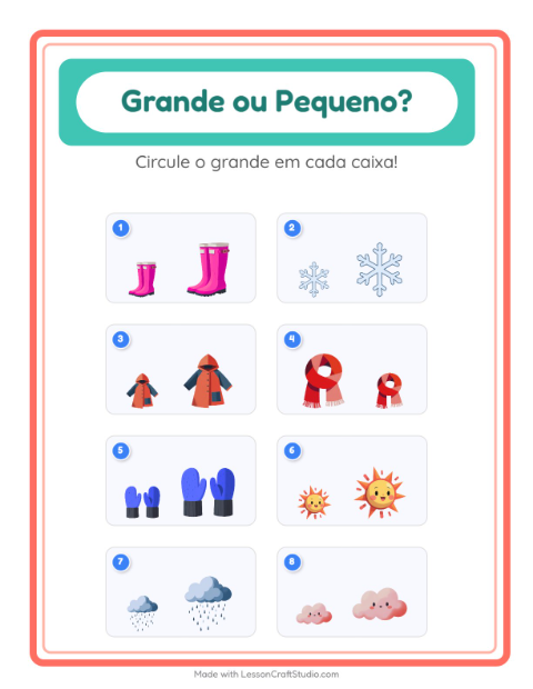 Pré-visualização da ficha de Grande Ou Pequeno com Clima para Educação infantil (creche, 3-5 anos)
