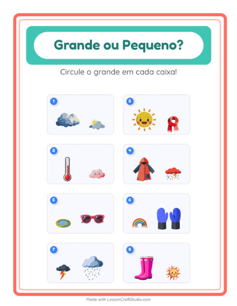 Pré-visualização da ficha de Grande Ou Pequeno com Clima para Educação infantil (creche, 3-5 anos)